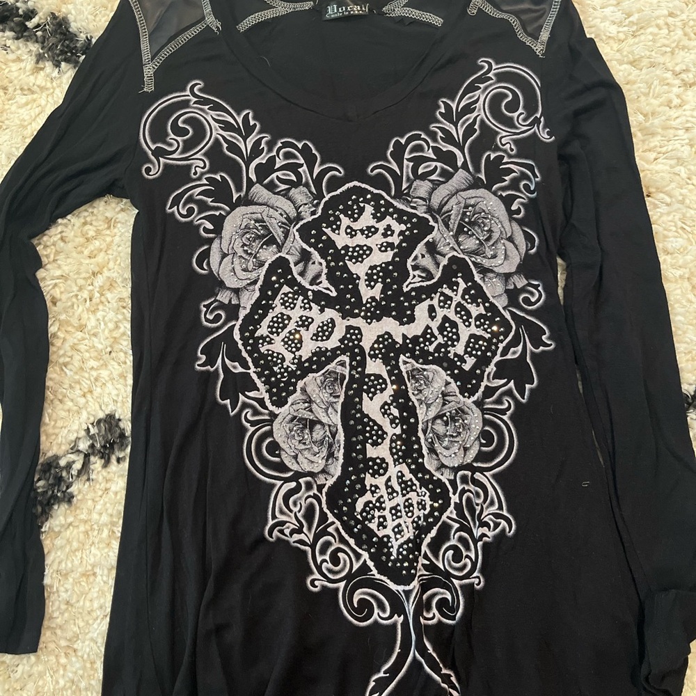 Affliction Black Long Sleeve Top